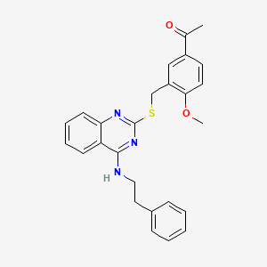 molecular formula C26H25N3O2S B2994121 1-(4-Methoxy-3-(((4-(phenethylamino)quinazolin-2-yl)thio)methyl)phenyl)ethanone CAS No. 422532-37-4
