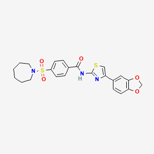 molecular formula C23H23N3O5S2 B2994132 4-(azepan-1-ylsulfonyl)-N-(4-(benzo[d][1,3]dioxol-5-yl)thiazol-2-yl)benzamide CAS No. 477547-60-7