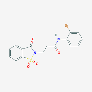 molecular formula C16H13BrN2O4S B299416 N-(2-bromophenyl)-3-(1,1-dioxido-3-oxo-1,2-benzisothiazol-2(3H)-yl)propanamide 