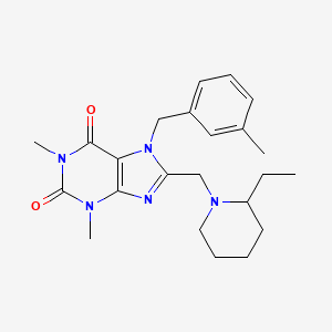 molecular formula C23H31N5O2 B2994161 8-[(2-Ethylpiperidin-1-yl)methyl]-1,3-dimethyl-7-[(3-methylphenyl)methyl]purine-2,6-dione CAS No. 851938-74-4