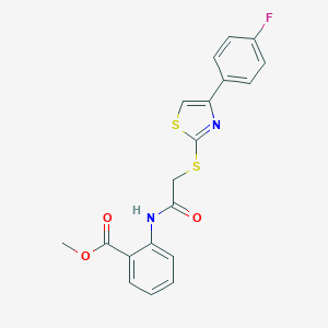 molecular formula C19H15FN2O3S2 B299417 Methyl 2-[({[4-(4-fluorophenyl)-1,3-thiazol-2-yl]sulfanyl}acetyl)amino]benzoate 