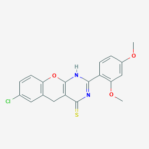 molecular formula C19H15ClN2O3S B2994181 7-氯-2-(2,4-二甲氧基苯基)-1,5-二氢苯并色烯[2,3-d]嘧啶-4-硫酮 CAS No. 902939-02-0