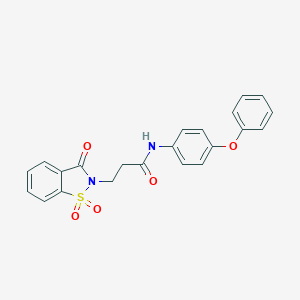 molecular formula C22H18N2O5S B299419 3-(1,1-dioxido-3-oxo-1,2-benzisothiazol-2(3H)-yl)-N-(4-phenoxyphenyl)propanamide 