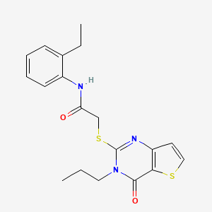 molecular formula C19H21N3O2S2 B2994195 N-(2-ethylphenyl)-2-[(4-oxo-3-propyl-3,4-dihydrothieno[3,2-d]pyrimidin-2-yl)sulfanyl]acetamide CAS No. 1252988-63-8