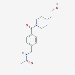 molecular formula C18H24N2O3 B2994215 N-[[4-[4-(2-Hydroxyethyl)piperidine-1-carbonyl]phenyl]methyl]prop-2-enamide CAS No. 2199342-05-5