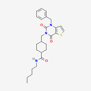 molecular formula C26H33N3O3S B2994240 4-((1-benzyl-2,4-dioxo-1,2-dihydrothieno[3,2-d]pyrimidin-3(4H)-yl)methyl)-N-pentylcyclohexanecarboxamide CAS No. 932500-13-5