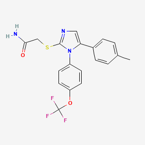 molecular formula C19H16F3N3O2S B2994252 2-((5-(p-tolyl)-1-(4-(trifluoromethoxy)phenyl)-1H-imidazol-2-yl)thio)acetamide CAS No. 1226439-75-3