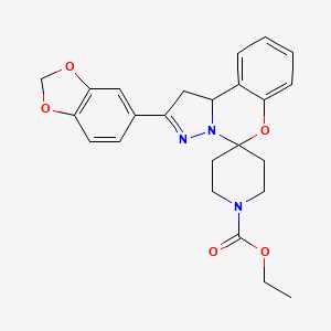 molecular formula C24H25N3O5 B2994268 Ethyl 2-(benzo[d][1,3]dioxol-5-yl)-1,10b-dihydrospiro[benzo[e]pyrazolo[1,5-c][1,3]oxazine-5,4'-piperidine]-1'-carboxylate CAS No. 899727-47-0