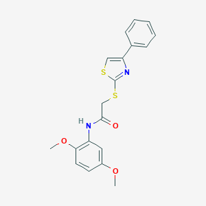 molecular formula C19H18N2O3S2 B299427 N-(2,5-dimethoxyphenyl)-2-[(4-phenyl-1,3-thiazol-2-yl)sulfanyl]acetamide 