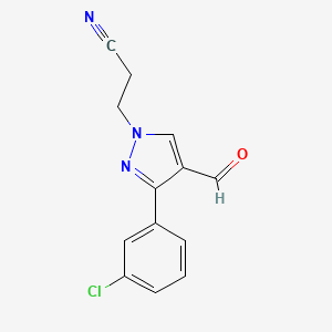 molecular formula C13H10ClN3O B2994274 3-[3-(3-氯苯基)-4-甲酰基-1H-吡唑-1-基]丙腈 CAS No. 956438-87-2