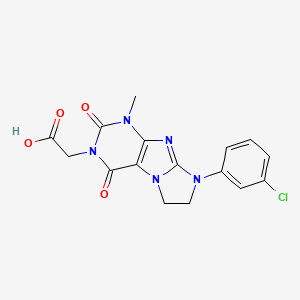 molecular formula C16H14ClN5O4 B2994281 2-[6-(3-Chlorophenyl)-4-methyl-1,3-dioxo-7,8-dihydropurino[7,8-a]imidazol-2-yl]acetic acid CAS No. 878736-57-3