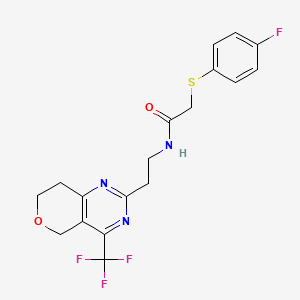 2-((4-fluorophenyl)thio)-N-(2-(4-(trifluoromethyl)-7,8-dihydro-5H-pyrano[4,3-d]pyrimidin-2-yl)ethyl)acetamide