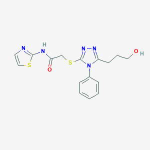 molecular formula C16H17N5O2S2 B299429 2-{[5-(3-hydroxypropyl)-4-phenyl-4H-1,2,4-triazol-3-yl]thio}-N-1,3-thiazol-2-ylacetamide 