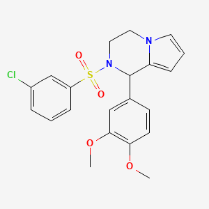 molecular formula C21H21ClN2O4S B2994297 2-((3-Chlorophenyl)sulfonyl)-1-(3,4-dimethoxyphenyl)-1,2,3,4-tetrahydropyrrolo[1,2-a]pyrazine CAS No. 900011-80-5