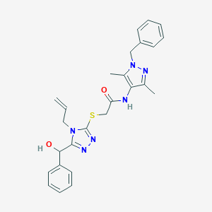 molecular formula C26H28N6O2S B299430 2-({4-allyl-5-[hydroxy(phenyl)methyl]-4H-1,2,4-triazol-3-yl}thio)-N-(1-benzyl-3,5-dimethyl-1H-pyrazol-4-yl)acetamide 