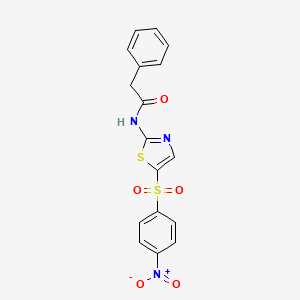 molecular formula C17H13N3O5S2 B2994327 N-[5-(4-硝基苯磺酰基)-1,3-噻唑-2-基]-2-苯乙酰胺 CAS No. 313469-82-8