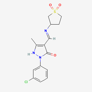 molecular formula C15H16ClN3O3S B2994351 (Z)-1-(3-氯苯基)-4-(((1,1-二氧化四氢噻吩-3-基)氨基)亚甲基)-3-甲基-1H-吡唑-5(4H)-酮 CAS No. 526188-34-1
