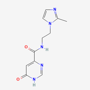 molecular formula C11H13N5O2 B2994361 6-hydroxy-N-(2-(2-methyl-1H-imidazol-1-yl)ethyl)pyrimidine-4-carboxamide CAS No. 2034447-77-1