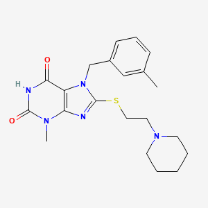 molecular formula C21H27N5O2S B2994375 3-methyl-7-(3-methylbenzyl)-8-((2-(piperidin-1-yl)ethyl)thio)-1H-purine-2,6(3H,7H)-dione CAS No. 442865-08-9