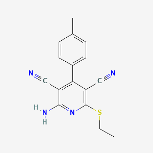 molecular formula C16H14N4S B2994388 2-氨基-6-乙基硫代-4-(4-甲基苯基)吡啶-3,5-二腈 CAS No. 476318-86-2