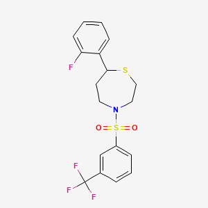 molecular formula C18H17F4NO2S2 B2994392 7-(2-Fluorophenyl)-4-((3-(trifluoromethyl)phenyl)sulfonyl)-1,4-thiazepane CAS No. 1705198-00-0