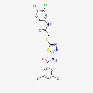 molecular formula C19H16Cl2N4O4S2 B2994396 N-(5-((2-((3,4-dichlorophenyl)amino)-2-oxoethyl)thio)-1,3,4-thiadiazol-2-yl)-3,5-dimethoxybenzamide CAS No. 868976-54-9