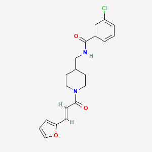 molecular formula C20H21ClN2O3 B2994414 (E)-3-氯-N-((1-(3-(呋喃-2-基)丙烯酰)哌啶-4-基)甲基)苯甲酰胺 CAS No. 1235679-22-7