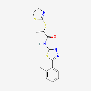 molecular formula C15H16N4OS3 B2994419 2-((4,5-二氢噻唑-2-基)硫代)-N-(5-(邻甲苯基)-1,3,4-噻二唑-2-基)丙酰胺 CAS No. 394234-80-1