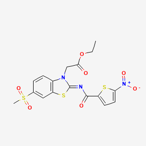 molecular formula C17H15N3O7S3 B2994434 (Z)-ethyl 2-(6-(methylsulfonyl)-2-((5-nitrothiophene-2-carbonyl)imino)benzo[d]thiazol-3(2H)-yl)acetate CAS No. 865247-39-8