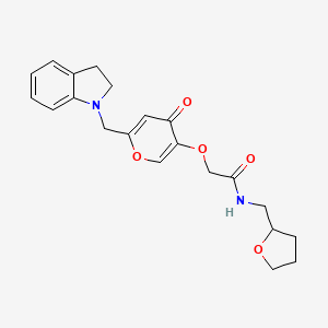 molecular formula C21H24N2O5 B2994444 2-((6-(indolin-1-ylmethyl)-4-oxo-4H-pyran-3-yl)oxy)-N-((tetrahydrofuran-2-yl)methyl)acetamide CAS No. 898417-97-5