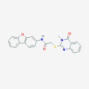molecular formula C23H17N3O3S B299445 N-dibenzo[b,d]furan-3-yl-2-[(3-methyl-4-oxo-3,4-dihydro-2-quinazolinyl)sulfanyl]acetamide 