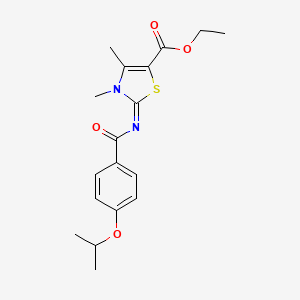 molecular formula C18H22N2O4S B2994453 Ethyl 3,4-dimethyl-2-(4-propan-2-yloxybenzoyl)imino-1,3-thiazole-5-carboxylate CAS No. 476628-32-7