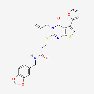 molecular formula C24H21N3O5S2 B2994463 N-[(2H-1,3-benzodioxol-5-yl)methyl]-3-{[5-(furan-2-yl)-4-oxo-3-(prop-2-en-1-yl)-3H,4H-thieno[2,3-d]pyrimidin-2-yl]sulfanyl}propanamide CAS No. 670273-77-5
