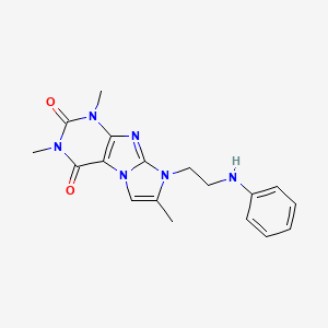 molecular formula C18H20N6O2 B2994471 1,3,7-三甲基-8-(2-(苯氨基)乙基)-1H-咪唑并[2,1-f]嘌呤-2,4(3H,8H)-二酮 CAS No. 923152-05-0