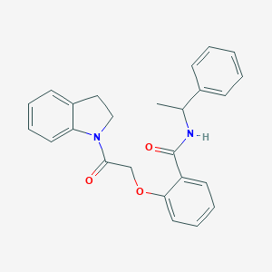 molecular formula C25H24N2O3 B299448 2-[2-(2,3-dihydro-1H-indol-1-yl)-2-oxoethoxy]-N-(1-phenylethyl)benzamide 
