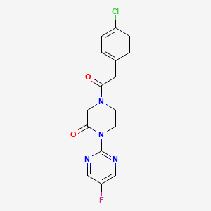 molecular formula C16H14ClFN4O2 B2994494 4-(2-(4-氯苯基)乙酰)-1-(5-氟嘧啶-2-基)哌嗪-2-酮 CAS No. 2309571-79-5