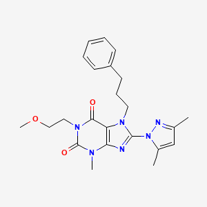 molecular formula C23H28N6O3 B2994515 8-(3,5-二甲基-1H-吡唑-1-基)-1-(2-甲氧基乙基)-3-甲基-7-(3-苯基丙基)-1H-嘌呤-2,6(3H,7H)-二酮 CAS No. 1013873-98-7