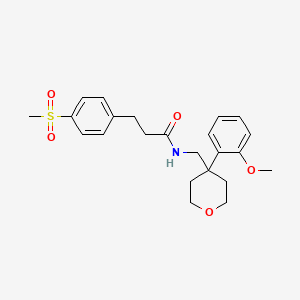 molecular formula C23H29NO5S B2994519 N-((4-(2-甲氧基苯基)四氢-2H-吡喃-4-基)甲基)-3-(4-(甲磺酰)苯基)丙酰胺 CAS No. 2034550-13-3