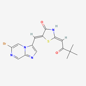 molecular formula C16H15BrN4O2S B2994520 (2Z,5Z)-5-[(6-Bromoimidazo[1,2-a]pyrazin-3-yl)methylidene]-2-(3,3-dimethyl-2-oxobutylidene)-1,3-thiazolidin-4-one CAS No. 1384815-39-7