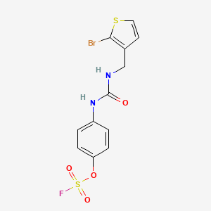 molecular formula C12H10BrFN2O4S2 B2994546 2-Bromo-3-[[(4-fluorosulfonyloxyphenyl)carbamoylamino]methyl]thiophene CAS No. 2411230-08-3