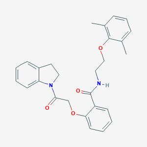 molecular formula C27H28N2O4 B299455 2-[2-(2,3-dihydro-1H-indol-1-yl)-2-oxoethoxy]-N-[2-(2,6-dimethylphenoxy)ethyl]benzamide 