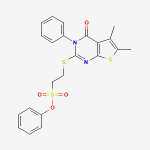 molecular formula C22H20N2O4S3 B2994563 Phenyl 2-(5,6-dimethyl-4-oxo-3-phenylthieno[2,3-d]pyrimidin-2-yl)sulfanylethanesulfonate CAS No. 730965-45-4