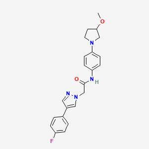 molecular formula C22H23FN4O2 B2994567 2-(4-(4-fluorophenyl)-1H-pyrazol-1-yl)-N-(4-(3-methoxypyrrolidin-1-yl)phenyl)acetamide CAS No. 1797317-98-6