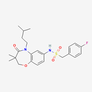 molecular formula C23H29FN2O4S B2994568 1-(4-fluorophenyl)-N-(5-isopentyl-3,3-dimethyl-4-oxo-2,3,4,5-tetrahydrobenzo[b][1,4]oxazepin-7-yl)methanesulfonamide CAS No. 922059-07-2