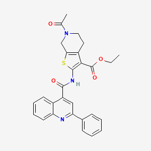 molecular formula C28H25N3O4S B2994578 Ethyl 6-acetyl-2-(2-phenylquinoline-4-carboxamido)-4,5,6,7-tetrahydrothieno[2,3-c]pyridine-3-carboxylate CAS No. 864858-05-9