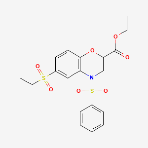ethyl 6-(ethylsulfonyl)-4-(phenylsulfonyl)-3,4-dihydro-2H-1,4-benzoxazine-2-carboxylate