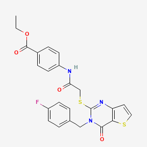 molecular formula C24H20FN3O4S2 B2994593 Ethyl 4-[({[3-(4-fluorobenzyl)-4-oxo-3,4-dihydrothieno[3,2-d]pyrimidin-2-yl]sulfanyl}acetyl)amino]benzoate CAS No. 1252918-17-4