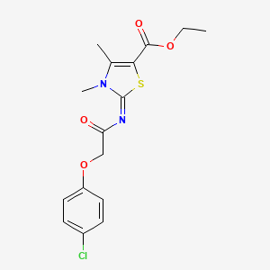 molecular formula C16H17ClN2O4S B2994602 (Z)-ethyl 2-((2-(4-chlorophenoxy)acetyl)imino)-3,4-dimethyl-2,3-dihydrothiazole-5-carboxylate CAS No. 1321670-68-1