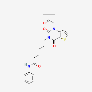 molecular formula C24H29N3O4S B2994620 6-[1-(3,3-dimethyl-2-oxobutyl)-2,4-dioxo-1,4-dihydrothieno[3,2-d]pyrimidin-3(2H)-yl]-N-phenylhexanamide CAS No. 866013-40-3