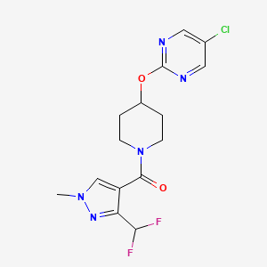 molecular formula C15H16ClF2N5O2 B2994625 [4-(5-Chloropyrimidin-2-yl)oxypiperidin-1-yl]-[3-(difluoromethyl)-1-methylpyrazol-4-yl]methanone CAS No. 2415512-34-2